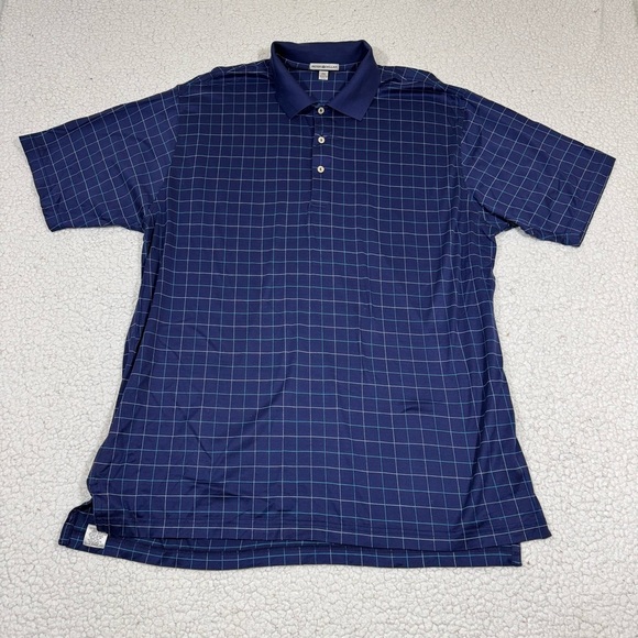 Peter Millar Other - Peter Millar Navy Blue Plaid Checkered Short Sleeve Golf Polo Shirt Men's XXL